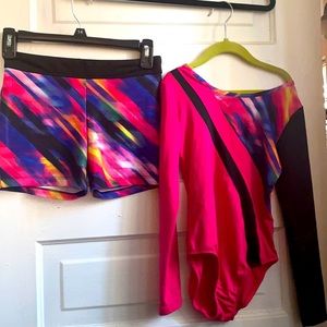 Gymnastic Leotard with matching shorts.
